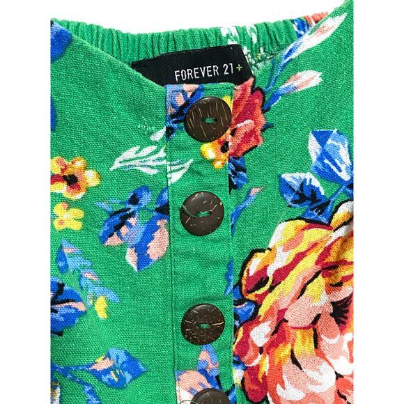 Forever 21+ Green Floral Sundress Adjustable Straps Smocked Womens Plus 0X - Picture 2 of 6